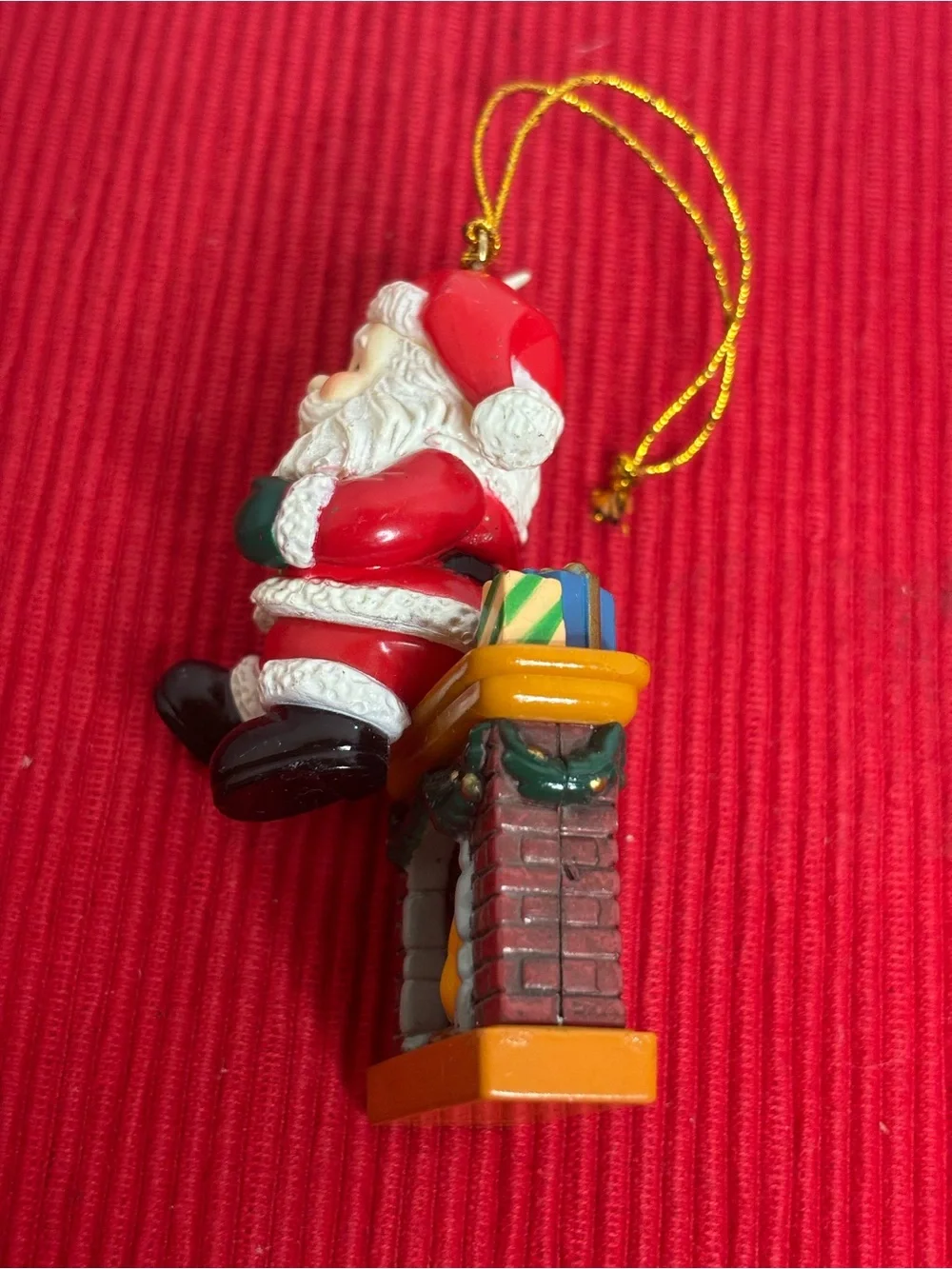 Vintage Style  Santa Sitting on Fireplace Mantel Ornament
